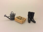 Miniature Kasse med kartofler, miniature, miniaturer, dukkehus, dukkehusting, sættekasse, sætterkasse, grøntsager, grønthandler, mini, kartofler, biti, ribe, tilbehør,