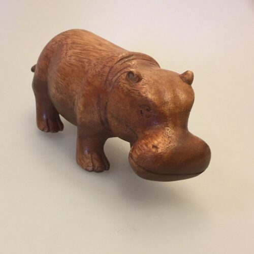 Flodhest - Håndskåret af træ - Brun Stor "L"