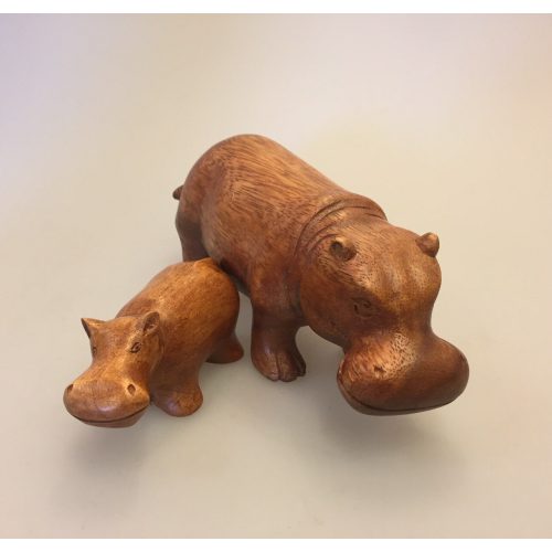 Flodhest - Håndskåret af træ - Brun lille S stor L